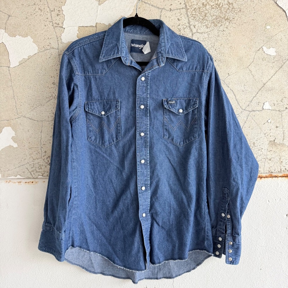 Vintage Wrangler Western Shirt Pearl Snap Denim Cowboy Workwear Mens L